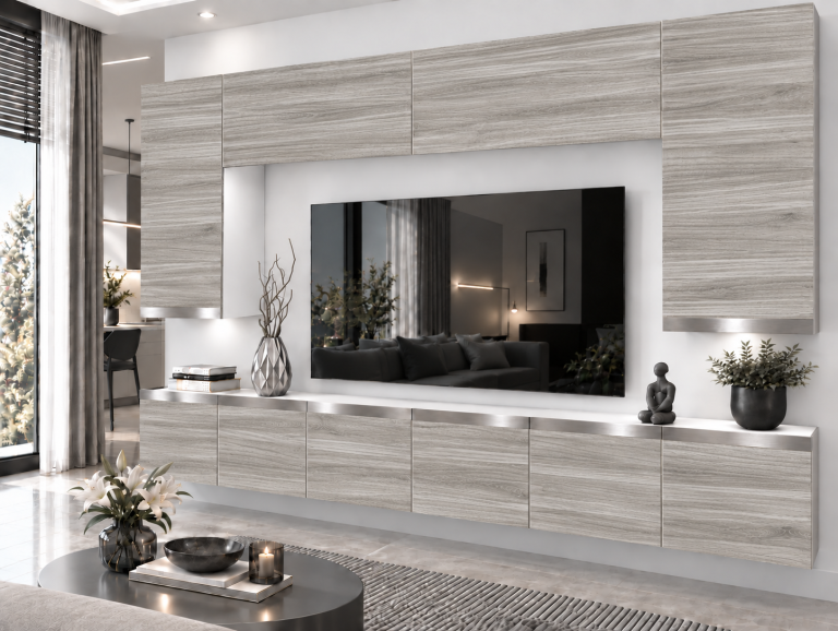 Meblościanka Prestige 300 cm TV/RTV szary antracyt grafitowy Producent IMP P Monroe 2/5/W/GW1/0/0/SL