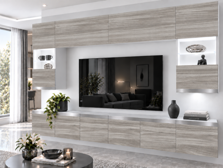 Meblościanka Prestige 300 cm TV/RTV szary antracyt grafitowy Producent IMP P1 Nolan 1/5/W/GW1/0/0/SL