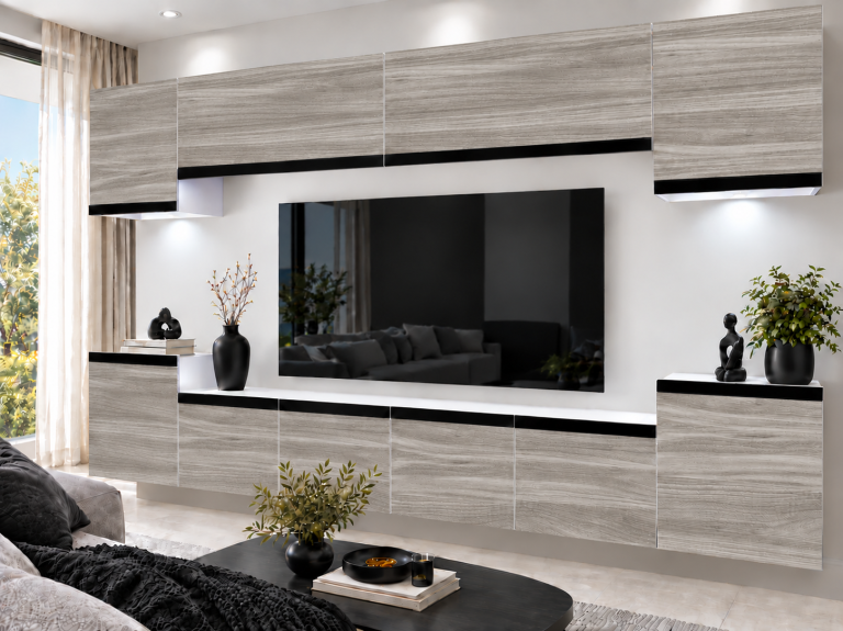 Meblościanka Prestige 300 cm TV/RTV szary antracyt grafitowy Producent IMP P Hepburn 4/5/W/GW1/0/0/CM