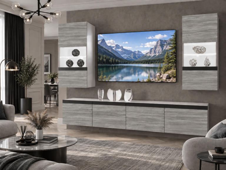 Meblościanka Prestige 200 cm TV/RTV szara antracyt grafitowa Producent IMP P Keanu 7/5/W/GW1/0/0/CM