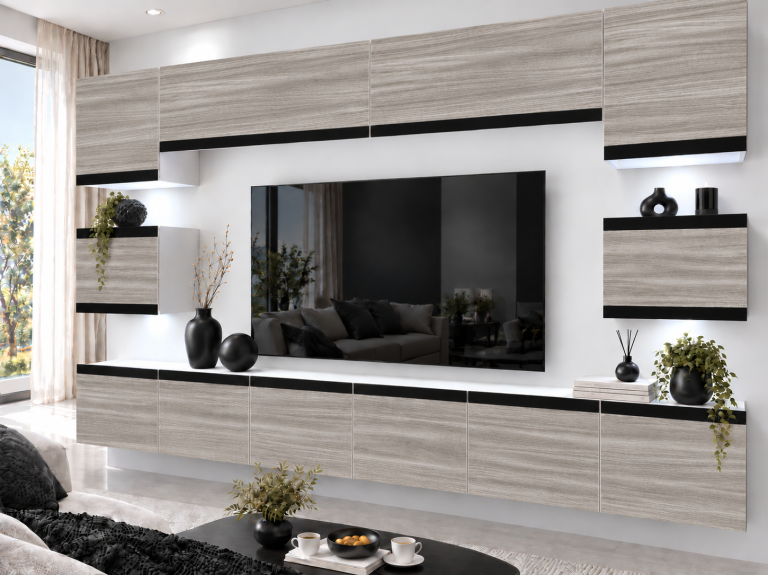 Meblościanka Prestige 300 cm TV/RTV szary antracyt grafitowy Producent IMP P Tarantino 3/5/W/GW1/0/0/CM