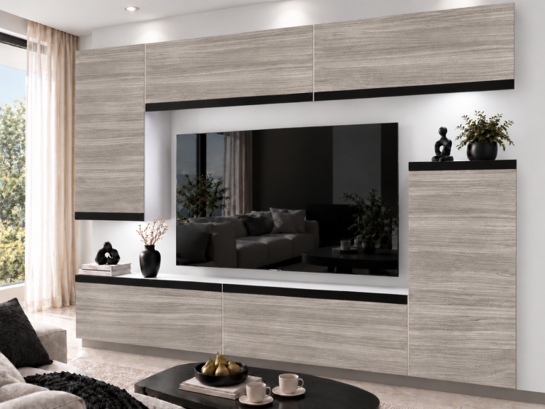 Meblościanka Prestige 250 cm TV/RTV szara antracyt grafitowa Producent IMP P Woody 8/5/W/GW1/0/0/CM