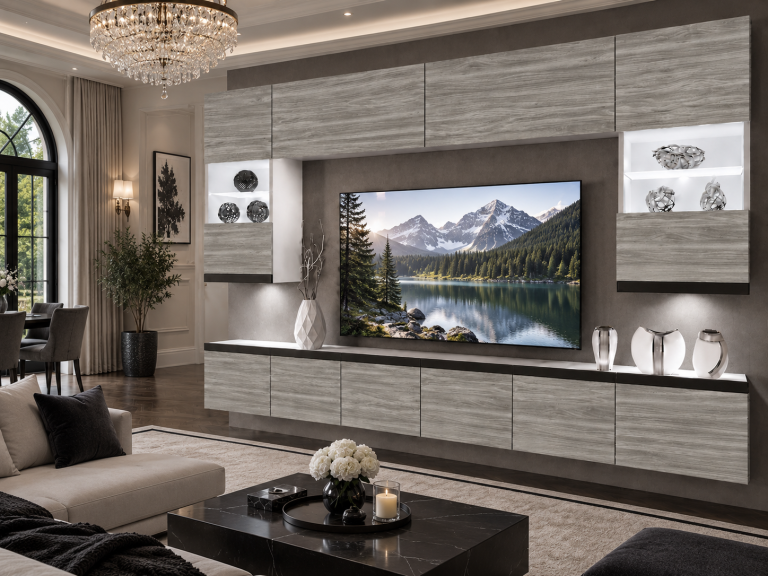 Meblościanka Prestige 300 cm TV/RTV szary antracyt grafitowy Producent IMP P1 Nolan 1/5/W/GW1/0/0/CM