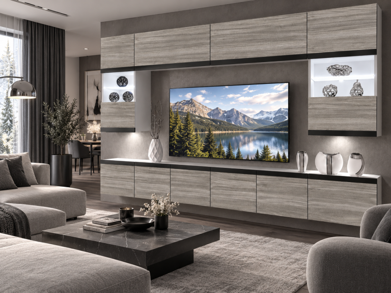 Meblościanka Prestige 300 cm TV/RTV szary antracyt grafitowy Producent IMP P2 Nolan 1/5/W/GW1/0/0/CM