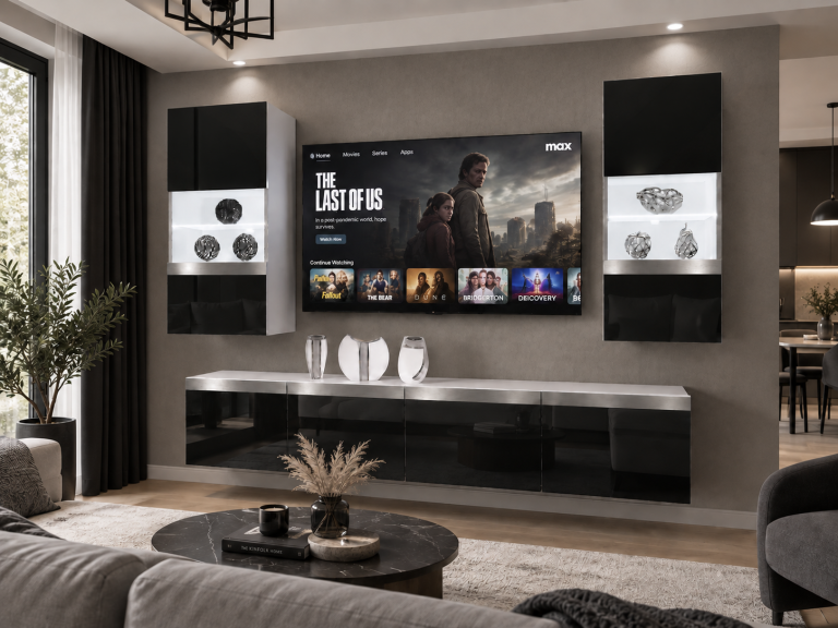 Meblościanka Prestige 200 cm TV/RTV czarna połysk Producent IMP P Keanu 7/5/W/B/0/0/SL