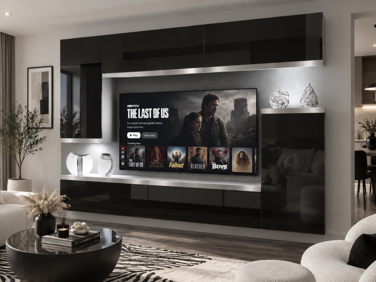 Meblościanka Prestige 250 cm TV/RTV czarna połysk Producent IMP P Woody 8/5/W/B/0/0/SL