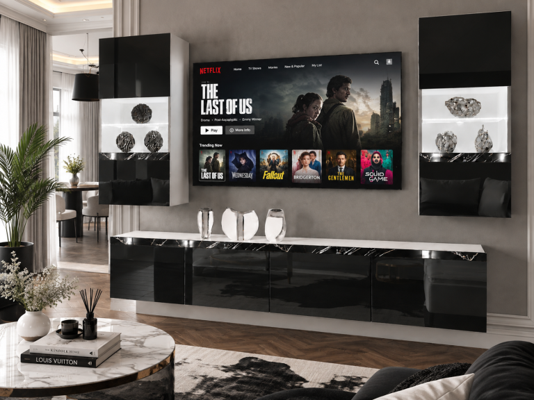 Meblościanka Prestige 200 cm TV/RTV czarna połysk Producent IMP P Keanu 7/5/W/B/0/0/CS