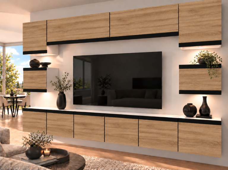Meblościanka Prestige 300 cm TV/RTV dębowa dąb wotan dąb sonoma Producent IMP P Tarantino 3/5/W/DS/0/0/CM