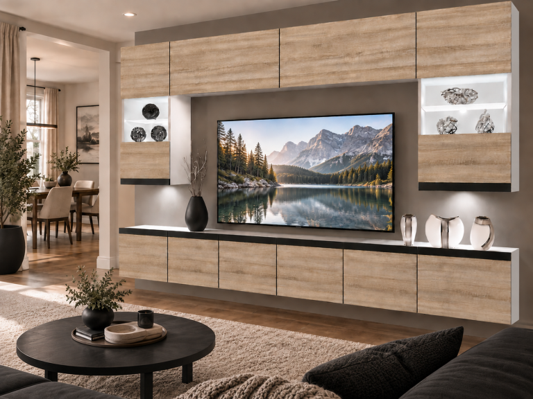 Meblościanka Prestige 300 cm TV/RTV dębowa dąb wotan dąb sonoma Producent IMP P1 Nolan 1/5/W/DS/0/0/CM