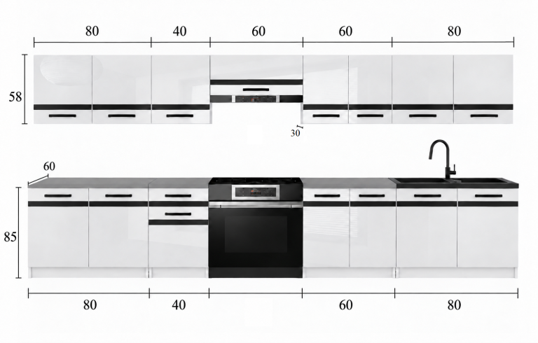 Meble kuchenne Prestige 320 cm biały mat z blatem Producent TOR P Vincent/0/WT/WT/0/A1/CM