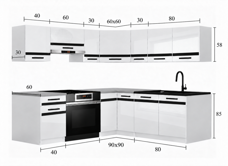 Meble kuchenne Prestige 360 cm biały mat bez blatu Producent TOR P Pablo/0/WT/WT/BB/C1/SL