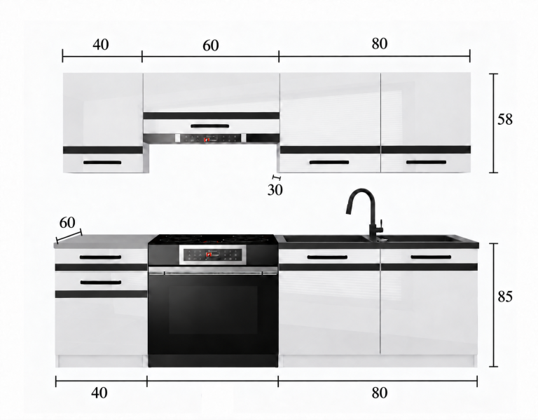 Meble kuchenne Prestige 180 cm biały połysk bez blatu Producent INF P Leonardo/0/WT/W/BB/A1/CM