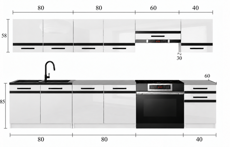 Meble kuchenne Prestige 260 cm biały mat bez blatu Producent TOR P Frida/0/WT/WT/BB/A1/CM
