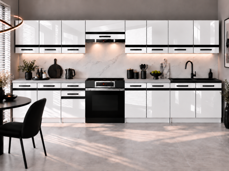 Meble kuchenne Prestige 320 cm biały połysk bez blatu Producent INF P Vincent/0/WT/W/BB/A1/CM