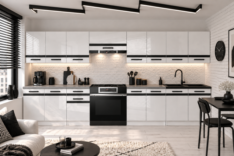 Meble kuchenne Prestige 320 cm biały połysk bez blatu Producent INF P Vincent/0/WT/W/BB/A1/CM