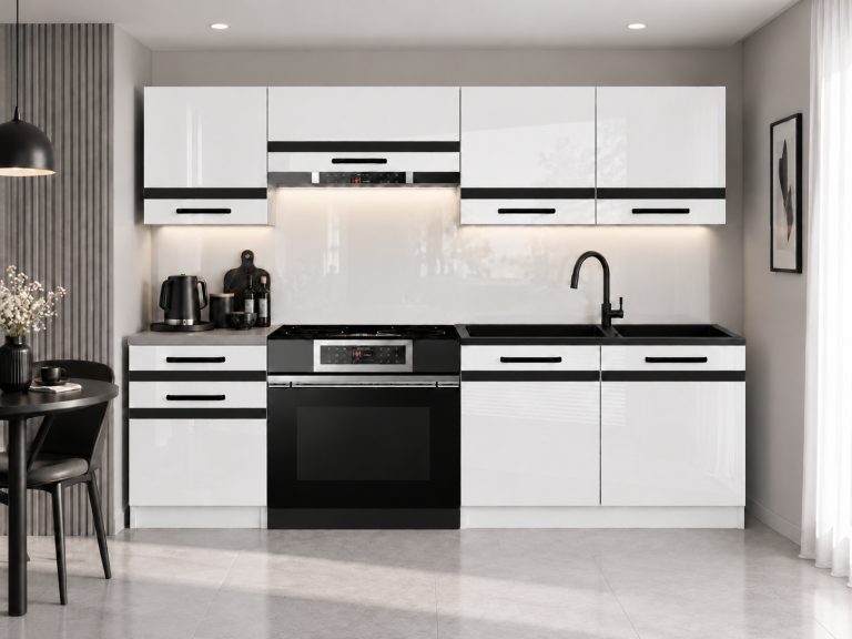 Meble kuchenne Prestige 180 cm biały połysk bez blatu Producent INF P Leonardo/0/WT/W/BB/A1/CM
