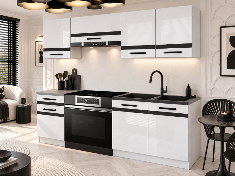 Meble kuchenne Prestige 180 cm biały połysk bez blatu Producent INF P Leonardo/0/WT/W/BB/A1/CM