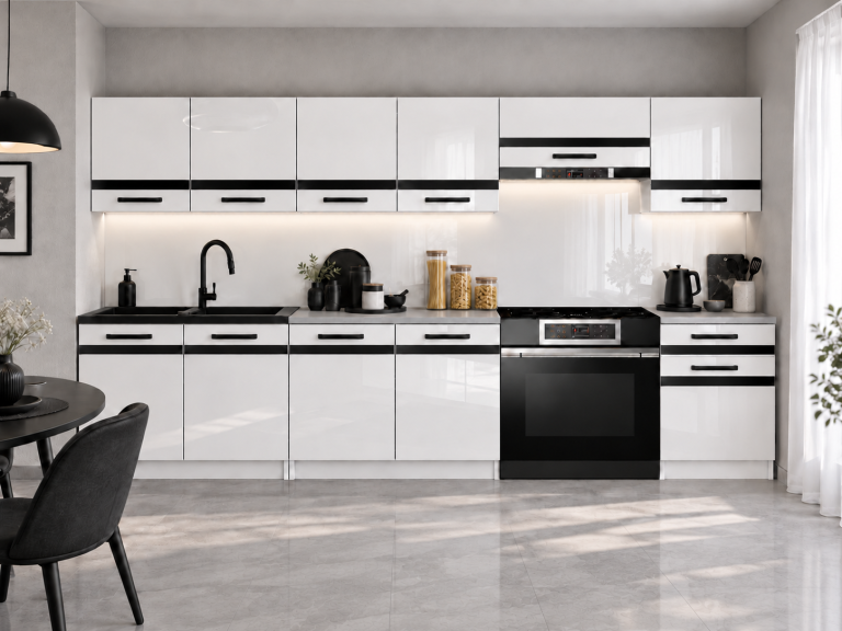 Meble kuchenne Prestige 260 cm biały połysk bez blatu Producent INF P Frida/0/WT/W/BB/A1/CM