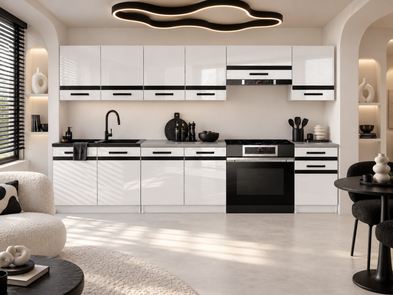 Meble kuchenne Prestige 260 cm biały połysk bez blatu Producent INF P Frida/0/WT/W/BB/A1/CM