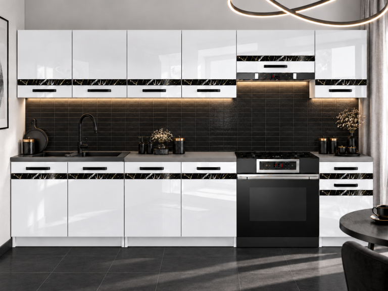 Meble kuchenne Prestige 260 cm biały połysk z blatem Producent INF P Frida/0/WT/W/0/A1/CS