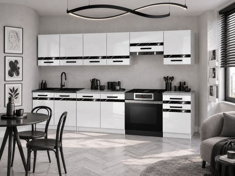 Meble kuchenne Prestige 260 cm biały połysk z blatem Producent INF P Frida/0/WT/W/0/A1/CS