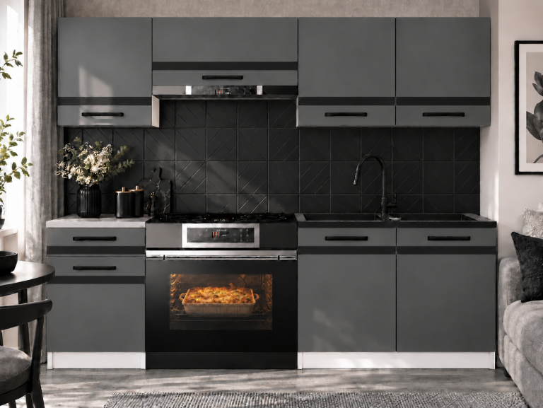 Meble kuchenne Prestige 180 cm szary mat bez blatu Producent TOR P Leonardo/0/WT/SR/BB/A1/CM