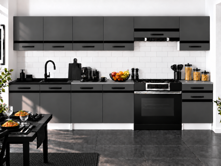 Meble kuchenne Prestige 260 cm szary mat bez blatu Producent TOR P Frida/0/WT/SR/BB/A1/CM