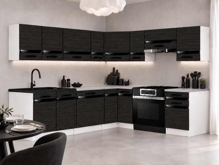 Meble kuchenne Prestige 420 cm heban króewski bez blatu Producent TOR P Gustav/0/WT/HK/BB/A1/CP
