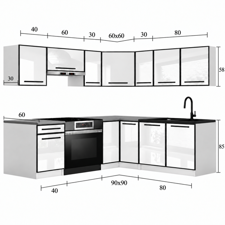 Meble kuchenne Linea 360 cm biały połysk z blatem Producent INF L Pablo/0/WT/W/0/A1