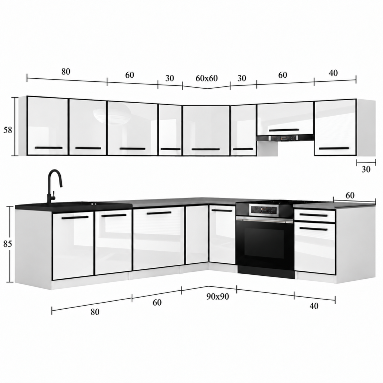 Meble kuchenne Linea 420 cm heban króewski bez blatu Producent TOR L Gustav/0/WT/HK/BB/A1