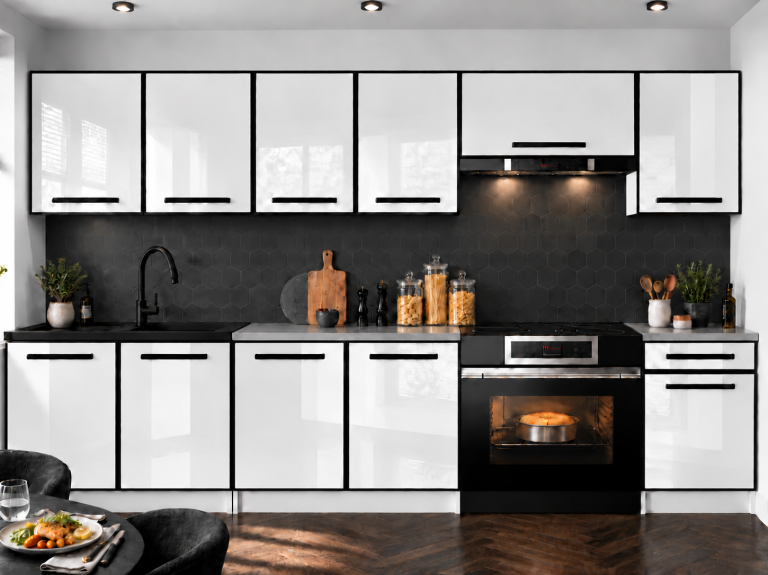 Meble kuchenne Linea 260 cm biały połysk bez blatu Producent INF L Frida/0/WT/W/BB/A1