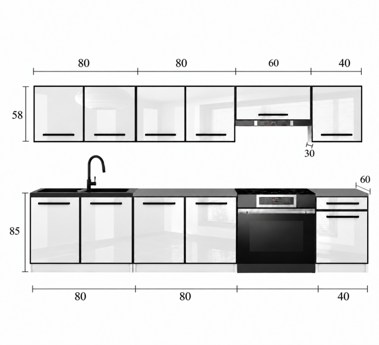 Meble kuchenne Linea 260 cm biały mat bez blatu Producent TOR L Frida/0/WT/WT/BB/A1