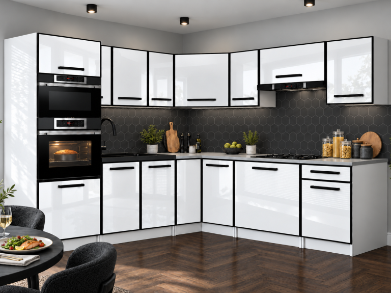 Meble kuchenne Linea 420 cm biały połysk z blatem Producent INF L Diego/0/WT/W/0/A1