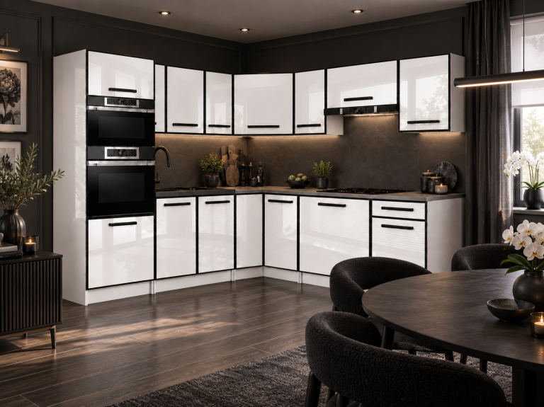Meble kuchenne Linea 420 cm biały połysk z blatem Producent INF L Diego/0/WT/W/0/A1