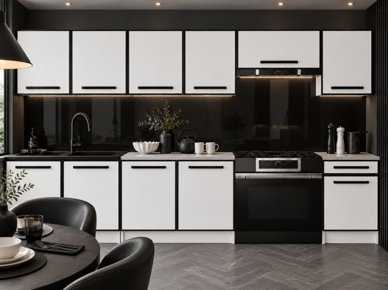 Meble kuchenne Linea 260 cm biały mat bez blatu Producent TOR L Frida/0/WT/WT/BB/A1