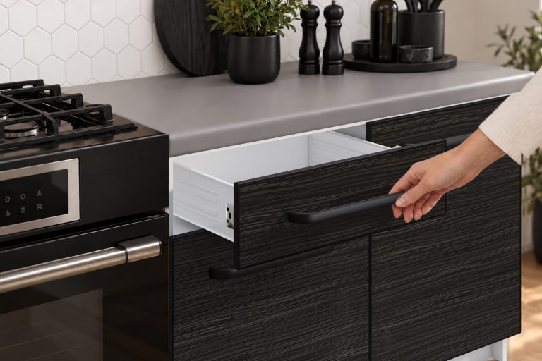 Meble kuchenne Linea 420 cm heban króewski bez blatu Producent TOR L Gustav/0/WT/HK/BB/A1