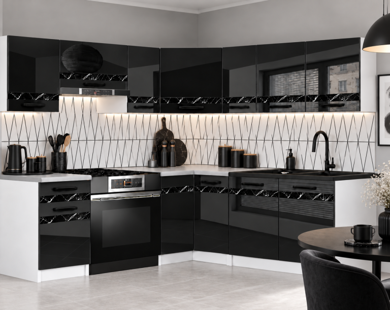 Meble kuchenne Prestige 360 cm czarny połysk z blatem Producent INF P Pablo/0/WT/B/0/A1/CS
