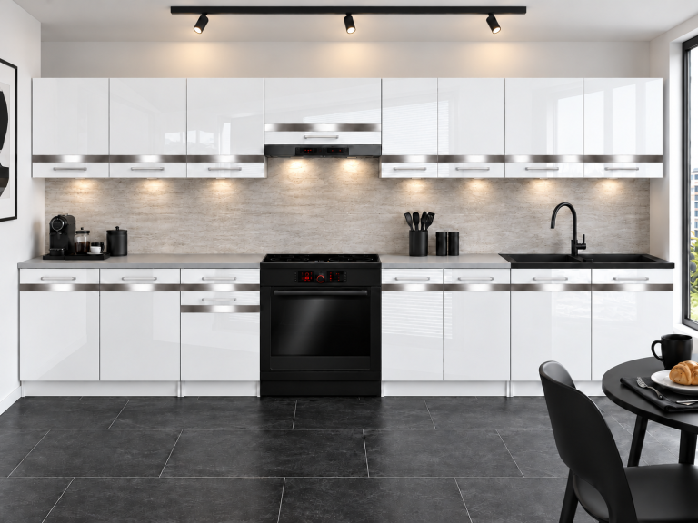 Meble kuchenne Prestige 320 cm biały połysk bez blatu Producent INF P Vincent/0/WT/W/BB/C1/SL
