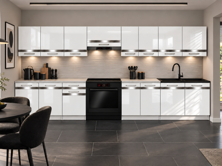 Meble kuchenne Prestige 320 cm biały połysk bez blatu Producent INF P Vincent/0/WT/W/BB/C1/SL