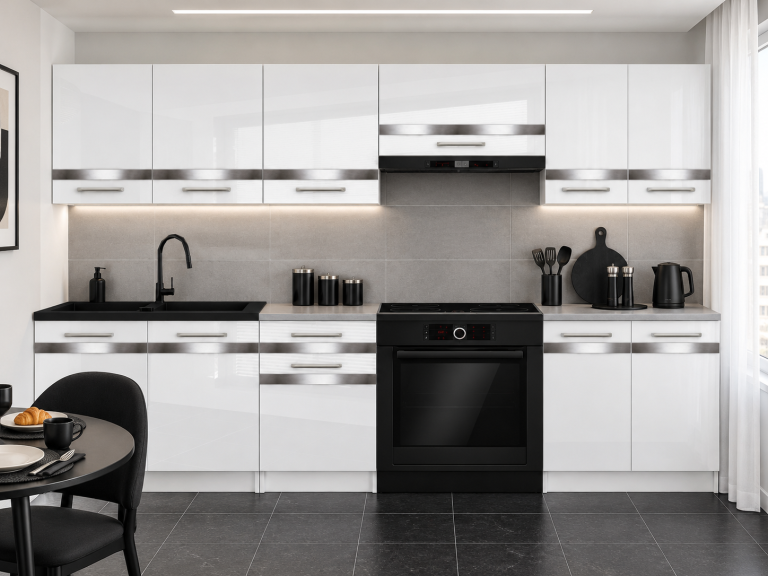 Meble kuchenne Prestige 240 cm biały połysk z blatem Producent INF P Salvador/0/WT/W/0/C1/SL