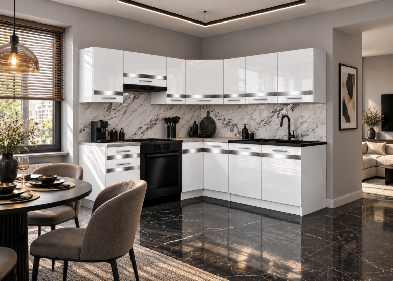 Meble kuchenne Prestige 360 cm biały połysk z blatem Producent INF P Pablo/0/WT/W/0/C1/SL