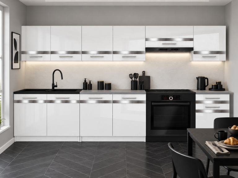 Meble kuchenne Prestige 260 cm biały połysk z blatem Producent INF P Frida/0/WT/W/0/C1/SL