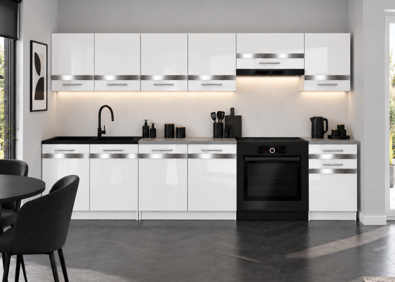 Meble kuchenne Prestige 260 cm biały połysk z blatem Producent INF P Frida/0/WT/W/0/C1/SL