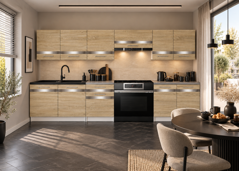 Meble kuchenne Prestige 240 cm dąb sonoma bez blatu Producent TOR P Salvador/0/WT/DS/BB/C1/SL