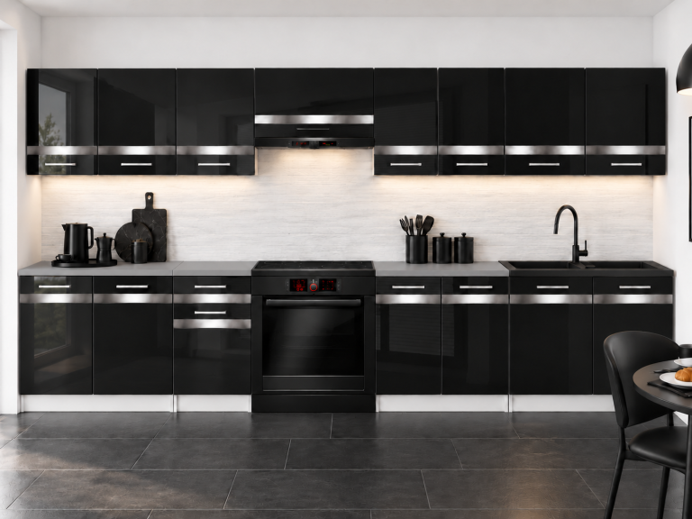 Meble kuchenne Prestige 320 cm czarny połysk bez blatu Producent INF P Vincent/0/WT/B/BB/C1/SL