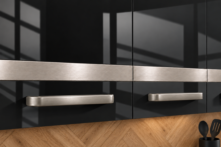 Meble kuchenne Prestige 420 cm czarny połysk z blatem Producent INF P Diego/0/WT/B/0/C1/SL