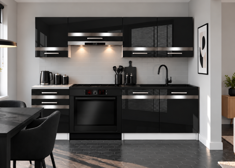 Meble kuchenne Prestige 180 cm czarny połysk bez blatu Producent INF P Leonardo/0/WT/B/BB/C1/SL