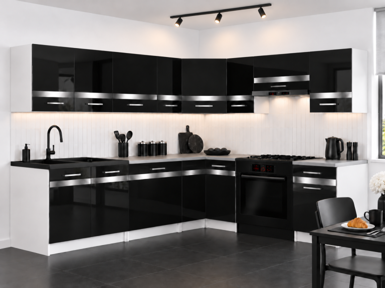 Meble kuchenne Prestige 420 cm czarny połysk bez blatu Producent INF P Gustav/0/WT/B/BB/C1/SL