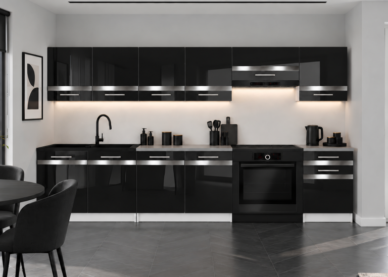 Meble kuchenne Prestige 260 cm czarny połysk bez blatu Producent INF P Frida/0/WT/B/BB/C1/SL