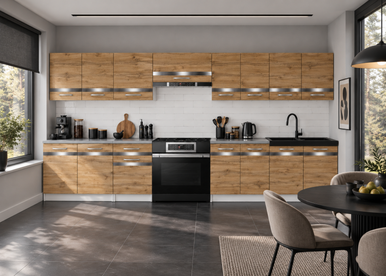 Meble kuchenne Prestige 320 cm dąb wotan bez blatu Producent TOR P Vincent/0/WT/DW/BB/C1/SL